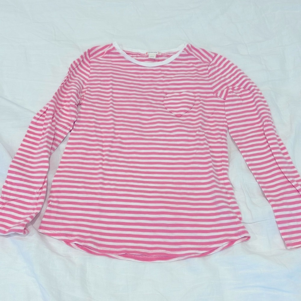 Crewcuts girls size 14, long sleeve T with heart pocket, pink and white …